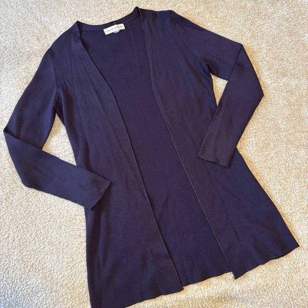 Ribbed Dark Purple Cardigan Business Casual Workwear MEDIUM UGC